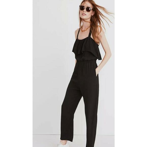 Madewell Pants - Madewell black apron ruffle cross strap jumper